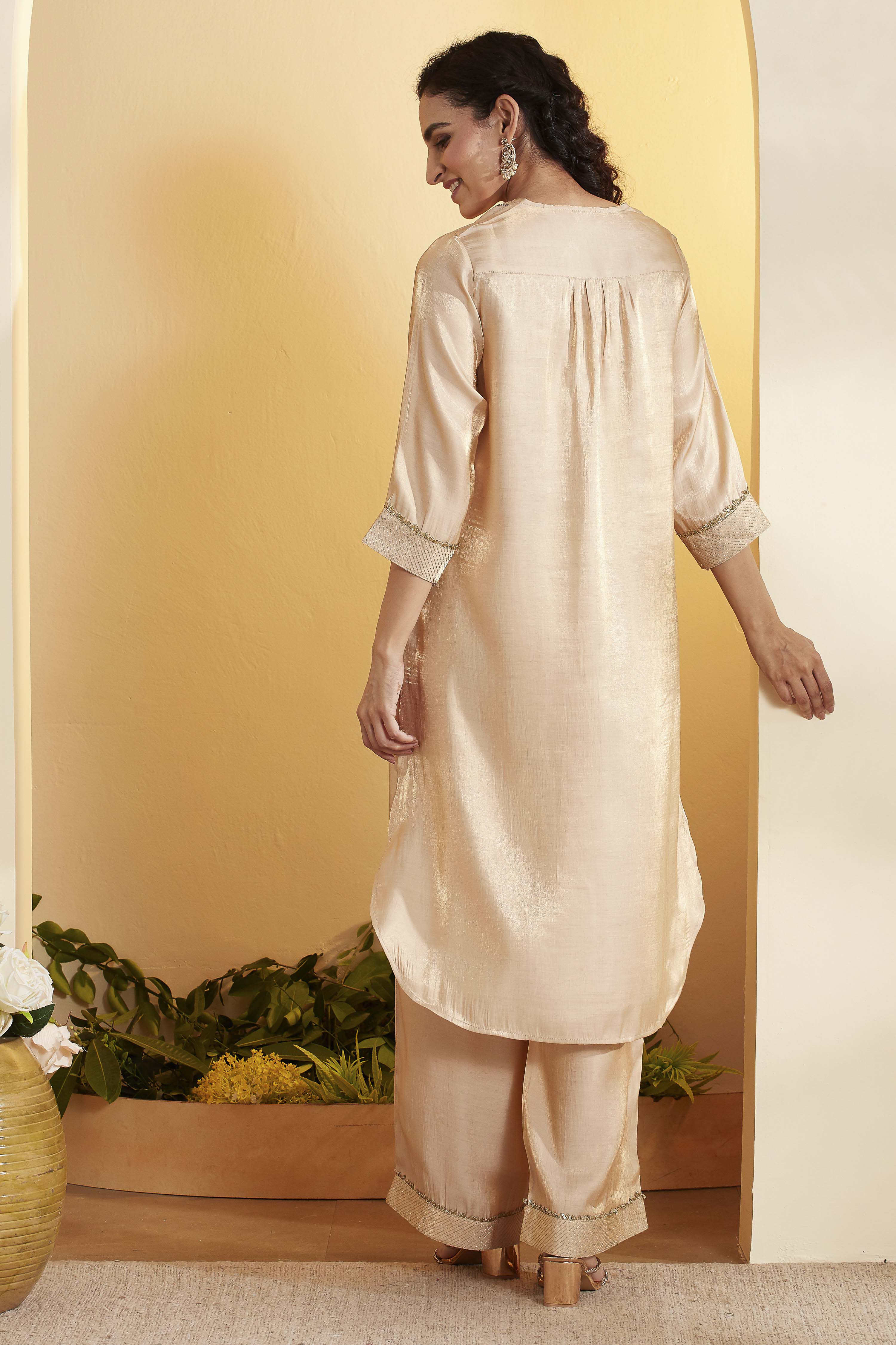 Beige Viscose Rayon Straight Kurta Pants Set image number 5