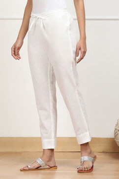 White Cotton Solid Regular Pants image number 2