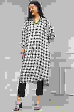 Ivory Printed A-Line Kurta image number 5