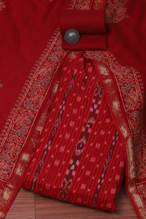 Orange Cotton Unstitched Suit set image number 0