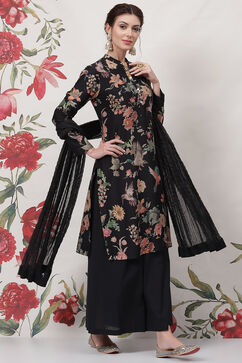 Rohit Bal Black Silk Straight Printed Suit Set image number 6