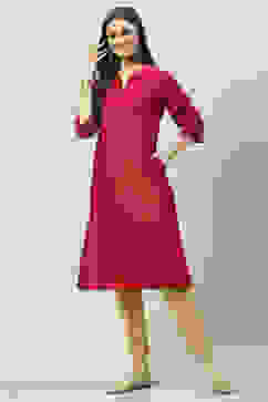Berry Pink  LIVA Straight Yarndyed Kurta image number 2