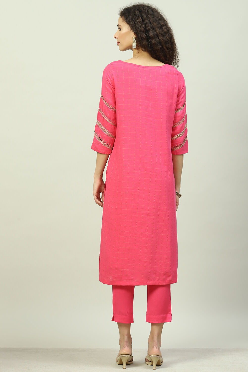 Turquoise Cotton Straight Kurta Slim Pants Suit Set image number 4
