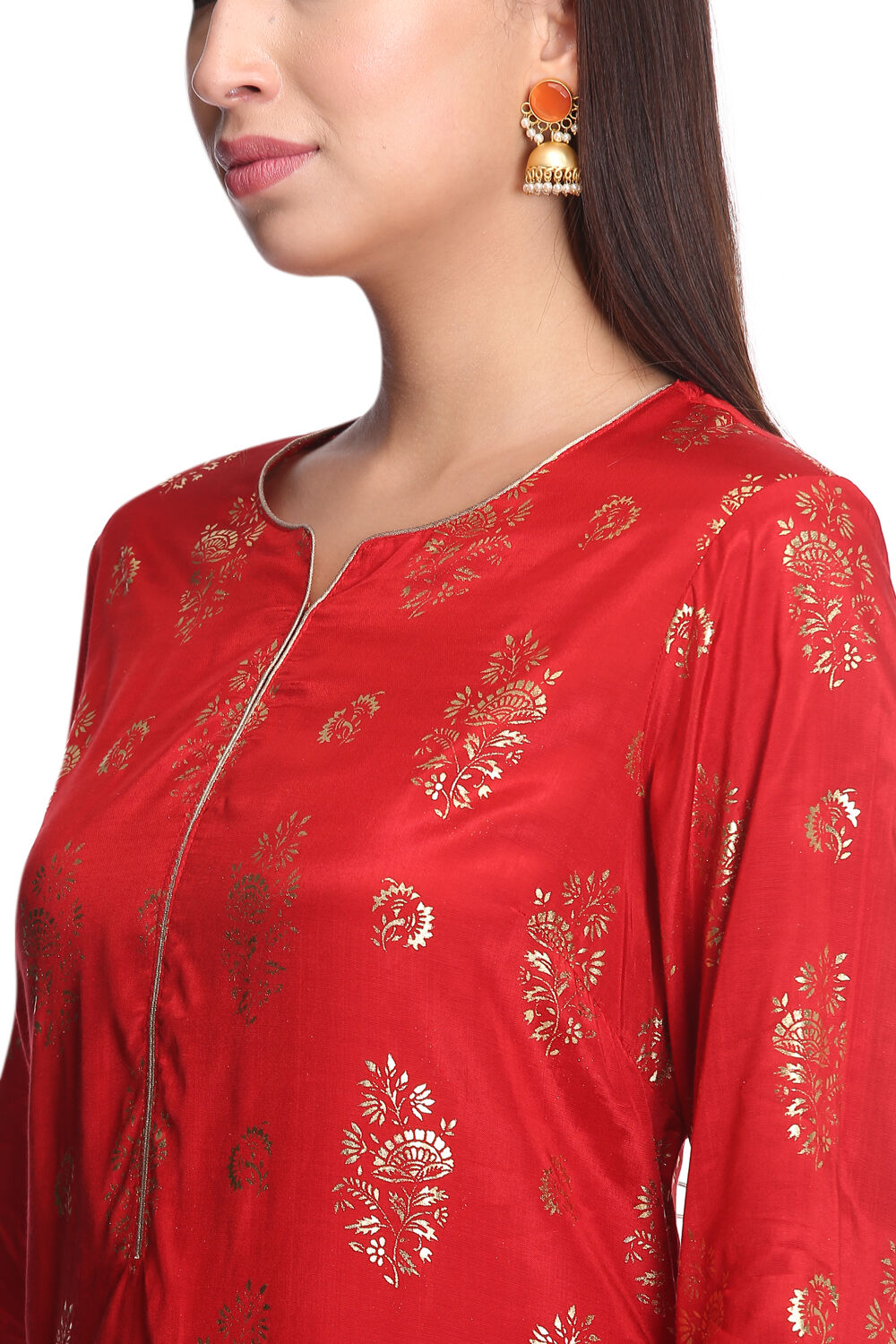 Red Viscose Straight Printed Kurta image number 1