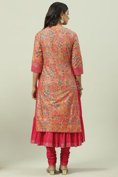 Fuschia Cotton Layered Kurta Churidar Suit Set image number 10
