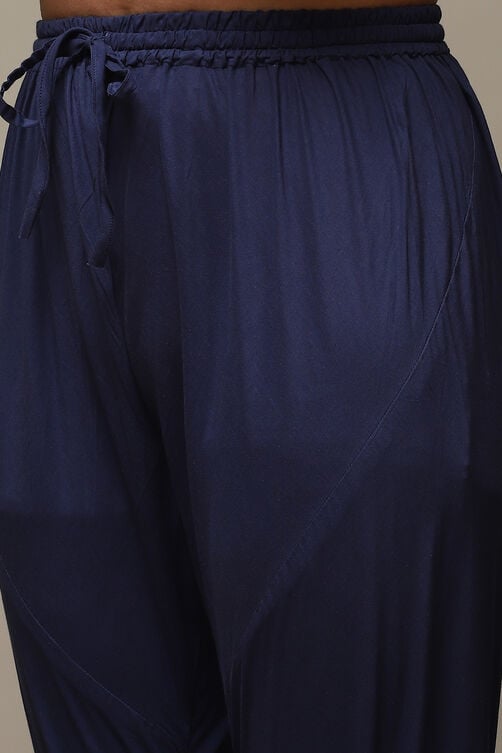 Navy Blue Cotton Blend Straight Kurta Churidar Suit Set image number 2