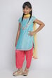Turquoise Poly Cotton Straight Kurta Salwar Suit Set image number 2