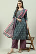 Teal Cotton Straight Kurta Palazzo Suit Set image number 0