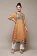 Ochre LIVA Straight Printed Kurta image number 0