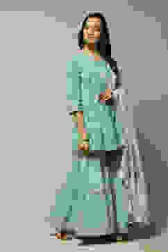 Sea Green Cotton Straight Kurta Garara Suit Set image number 1