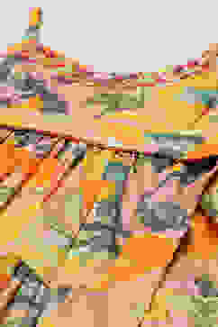 Yellow Printed Strappy Cotton Tiered Dress image number 1