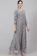 Off White And Navy Straight Viscose Two Piece Printed Sleepwear Set image number 4