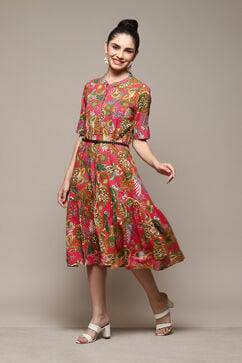 Deep Fuchsia Rayon Straight Printed Dress image number 2