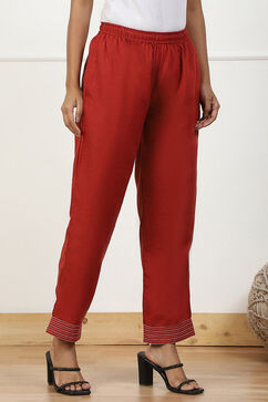 Rust Solid Mid-Rise Straight Palazzo Pants image number 3