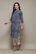 Blue Cotton Flax Narrow Kurta Pant Suit Set image number 3