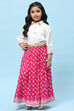 White Shirt Style Top teamed with Pink printed Lehenga Set image number 6