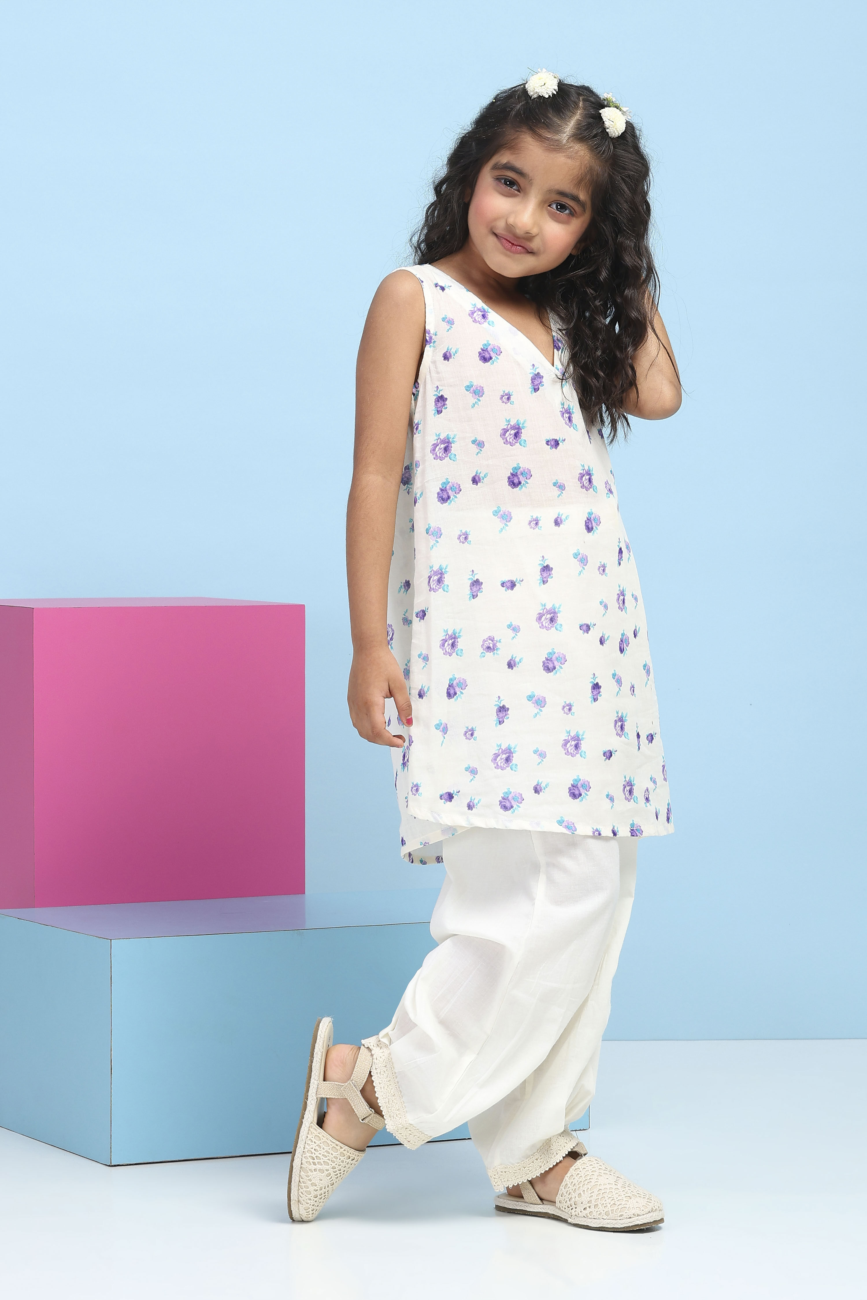 White Poly Chanderi Solid A-Line Suit Set image number 5