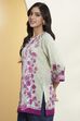 Sage Green Cotton Floral Printed Straight Kurti image number 3