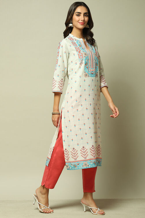 Beige Cotton Straight Printed Kurta image number 5