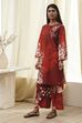 Rust Cotton Floral Straight Kurta Set image number 3