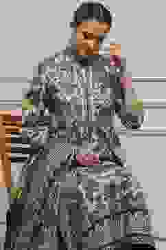 Beige and Green Cotton Printed Anarkali Suit Set image number 6