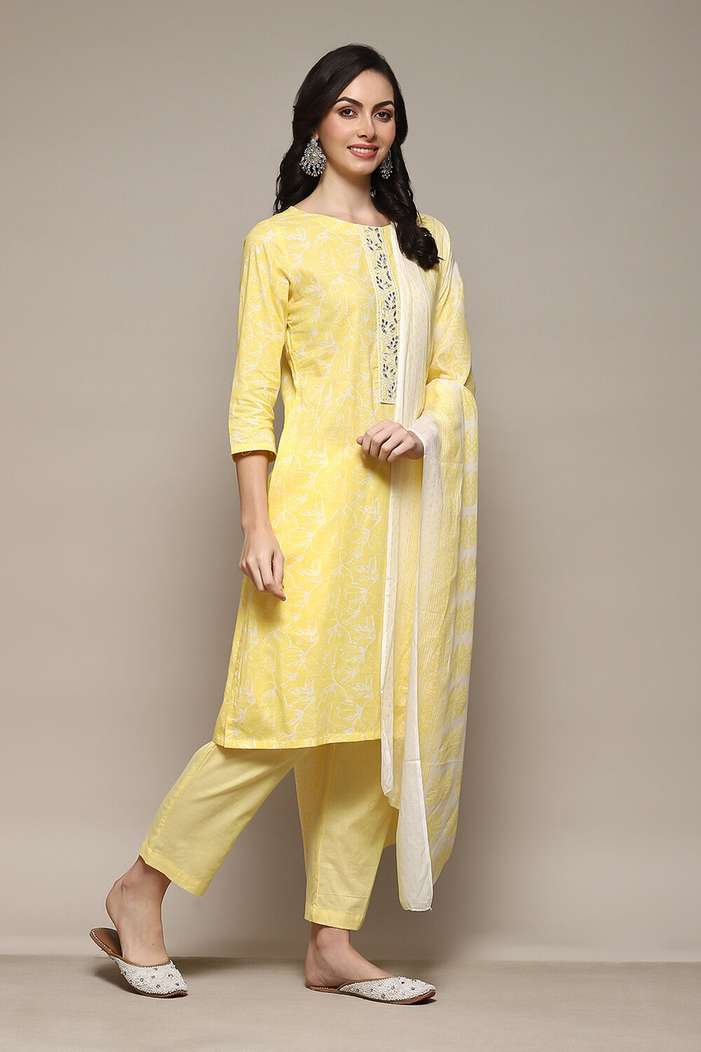 Yellow Cotton Hand Embroidered Unstitched Suit Set image number 7