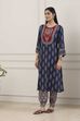 Blue Viscose Rayon Straight Kurta Pants Set image number 3