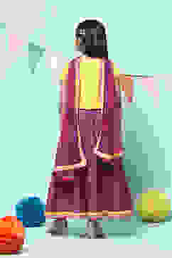 Yellow & Purple Polyester Suit Set image number 4