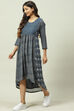 Indigo Art Silk Asymmetric Printed Kurta Dress image number 2