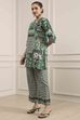 Green Cotton Printed Straight Kurta Palazzo Set image number 3