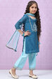 Marine Blue Art Silk Straight  Kurta Palazzo Suit Set image number 6