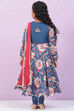 Marine Blue Cotton Flared Kurta Churidar Suit Set image number 4