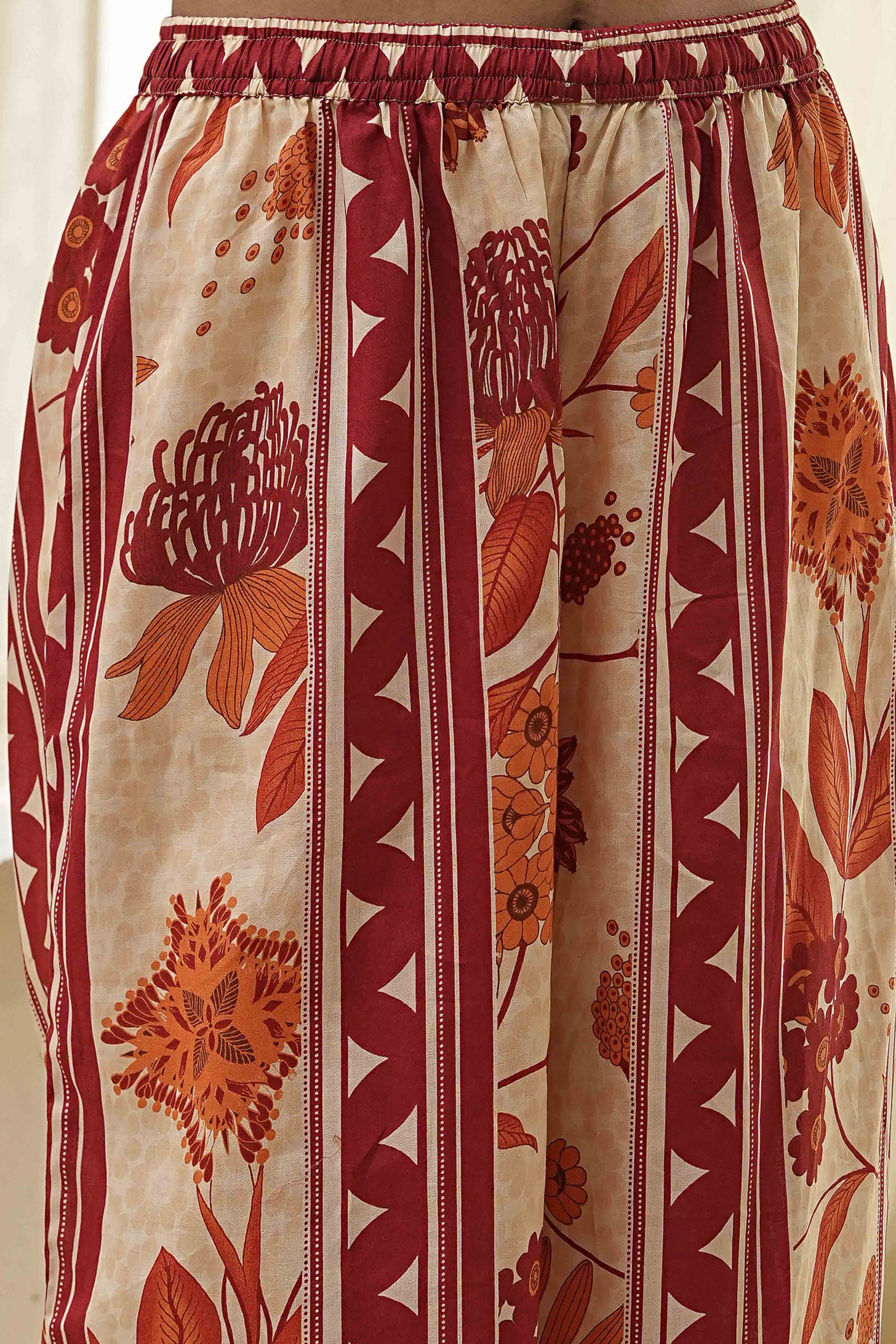 Rust Cotton Yarn-Dyed Kalidar Suit Set image number 2