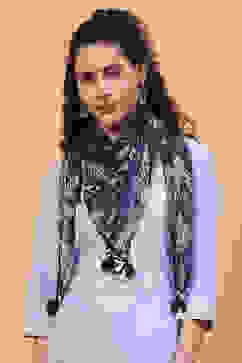 Navy Blue Art Silk Printed Scarf image number 0