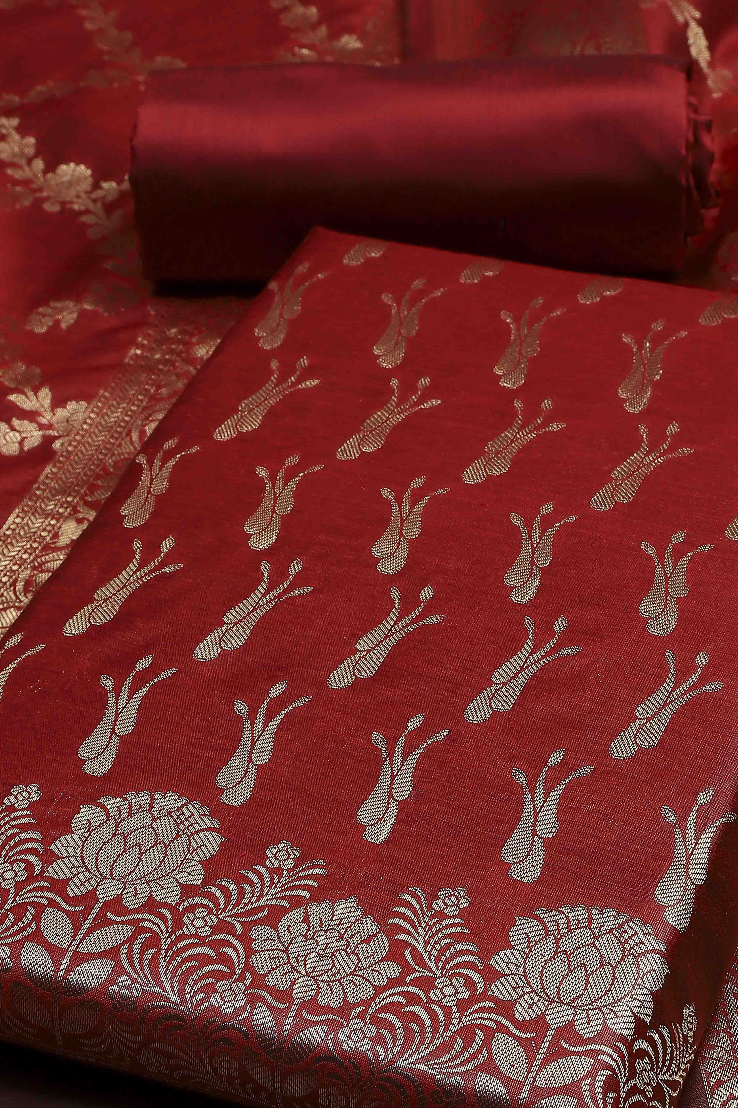 Turquoise Cotton Printed Embroidered Unstitched Suit Set image number 1