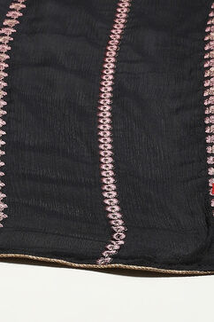 Black Chinon Printed Unstitched Suit Set image number 4