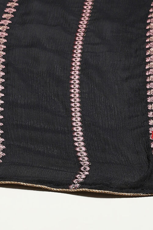Black Chinon Printed Unstitched Suit Set image number 4