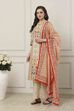 Beige Cotton All-Over Floral Straight Suit Set image number 3