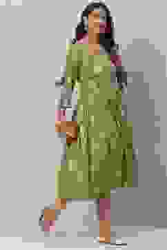 Mehandi Green Rayon Flared Printed Kurta image number 5