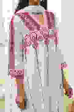 White and Red Cotton Asymmetric Suit Set image number 1