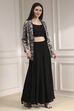 Black Polyester Fitted Embroidered Fusion Set image number 5