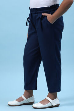 Marine Blue Cotton Solid Pants image number 2