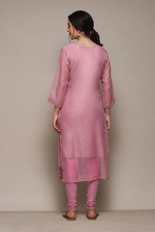 Dusty Pink Linen Blend Unstitched Suit Set image number 6
