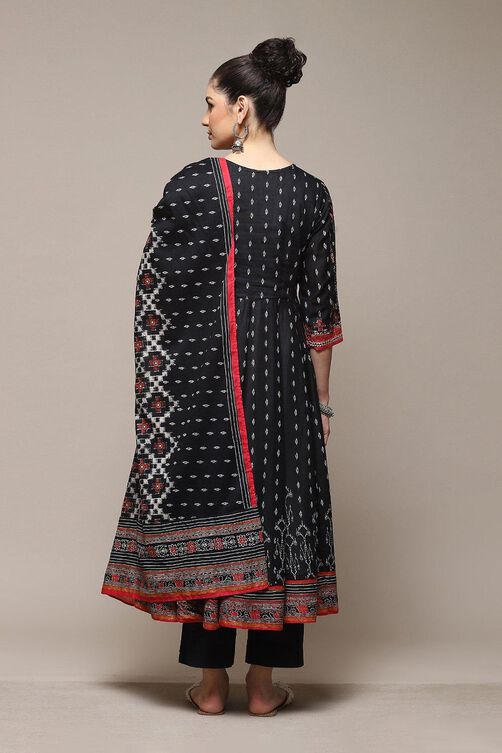 Black Cotton Anarkali Kurta Palazzo Suit Set image number 4