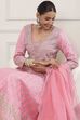 Rose Pink Cotton Silk Embroidered Anarkali Suit Set image number 5