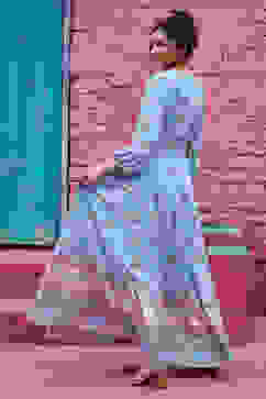 Sky Blue Viscose Tiered Dress image number 2