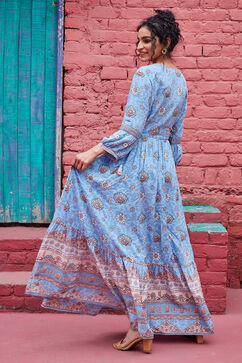 Sky Blue Viscose Tiered Dress image number 2