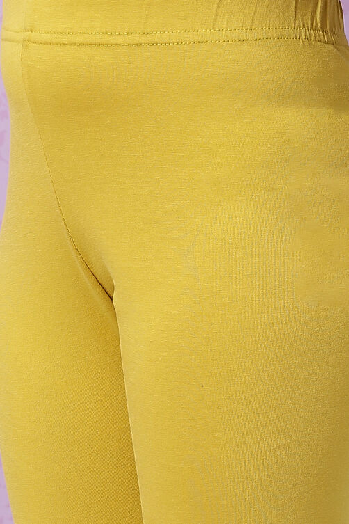 Lime Yellow Cotton Anarkali Kurta Churidar Suit Set image number 5