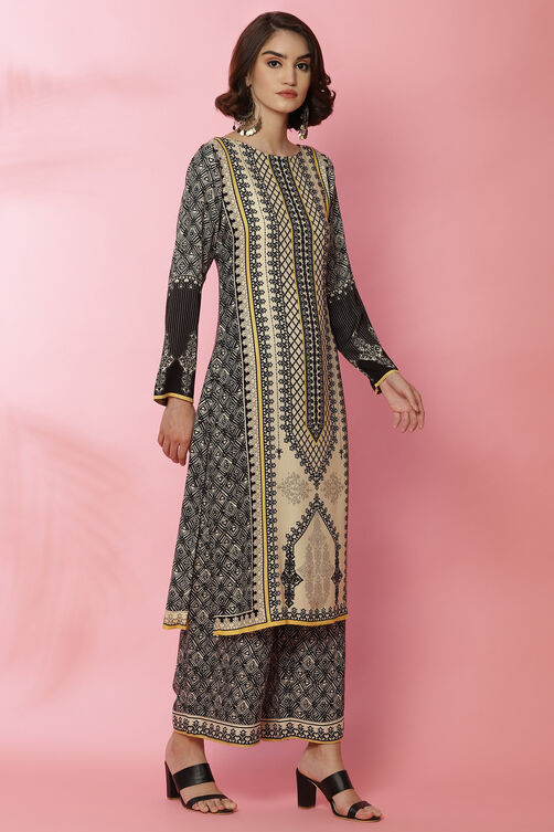 Black And Off White Straight Viscose Printed Kurta image number 0