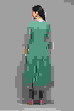 Sea Green Polyester Anarkali Kurta Churidar Suit Set image number 5